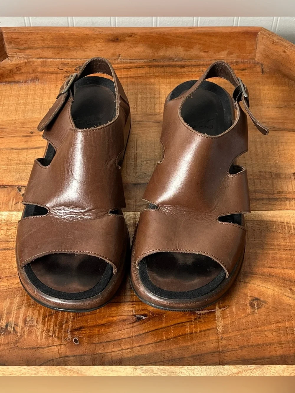 Dansko Platform Chunky Sandals Sz 37 US 7  Brown  Leather Ankle Strap